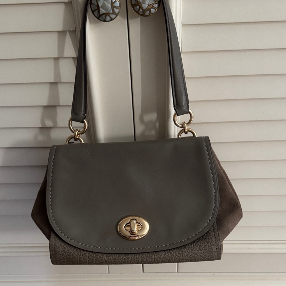 Coach Dark Gray and Brown Leather Satchel